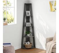 Mercers Furniture Corona Charcoal Grey Corner Ladder Bookcase Open Leaning Shelving Display Unit Solid Wood Mexican Pine Wooden