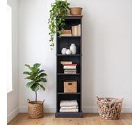 Mercers Furniture Corona Charcoal Grey Tall Narrow Bookcase Slim Shelving Display Solid Wood Mexican Pine Wooden