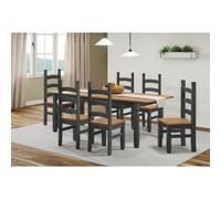 Mercers Furniture Corona Charcoal Large Extending Table & 6 Chairs Set Dark Grey Solid Wood Mexican Pine Wooden