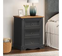 Mercers Furniture Corona Charcoal Medium 3 Drawer Bedside Cabinet Table Solid Wood Pine Wooden Dark Grey Bedroom Mexican Styling