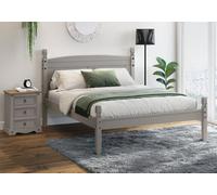 Mercers Furniture Corona Double Bed Frame Grey 4'6" Low End 4Ft6 Solid Wood Pine Wooden With Mexican Styling Bedroom