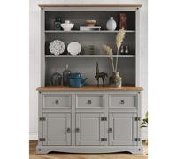 Mercers Furniture Corona Grey 3 Door 3 Drawer Dresser Large Buffet Hutch Open Storage Sideboard Solid Wood Mexican Pine Wooden