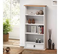 Mercers Furniture Corona White 1 Drawer Dvd Rack Bookshelf 4 Shelf Open Media Storage Unit Solid Wood Pine Mexican Styling Wooden