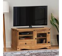 Mercers Furniture Corona Entertainment Tv Unit Cabinet Stand 1 Drawer Glass Door Solid Wood Pine Wooden With Mexican Styling