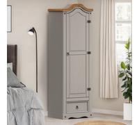 Mercers Furniture Corona Grey 1 Door 1 Drawer Wardrobe Single Robe Solid Wood Mexican Pine Wooden