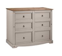 Mercers Furniture Corona Grey Painted Wax 6 Drawer Wide Chest Of Drawers Solid Wood Pine With Mexican Styling Wooden