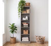 Mercers Furniture Corona Grey Tall Narrow Bookcase Slim Shelving Display Unit Solid Wood Mexican Pine Wooden