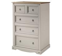 Mercers Furniture Corona Grey Wax 2+3 Chest Of 5 Drawers Solid Pine With Mexican Styling