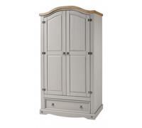 Mercers Furniture Corona Grey Wax 2 Door 1 Drawer Arch Top Wardrobe Solid Pine With Mexican Styling