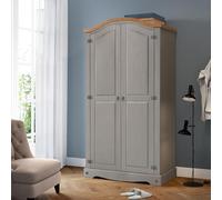 Mercers Furniture Corona Grey Wax 2 Door Arch Top Wardrobe Double Solid Wood Pine Wooden Painted Shabby Chic Mexican Style 190cm High 100cm Wide 51cm Deep