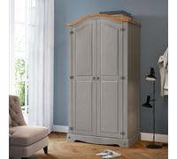 Mercers Furniture Corona Grey Wax 2 Door Arch Top Wardrobe Double Solid Wood Pine Wooden Painted With Mexican Styling