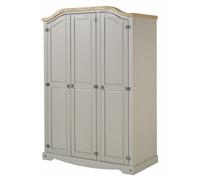 Mercers Furniture Corona Grey Wax 3 Door Arch Top Wardrobe Solid Wood Pine Wooden Rustic Mexican Styling