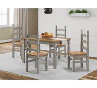 Mercers Furniture Corona Grey Wax 4'0" Dining Table & 4 Chairs Set Solid Wood Pine Wooden Kitchen With Mexican Styling