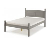 Mercers Furniture Corona Grey Wax 4'6" Low End Double Bed Frame Solid Pine With Mexican Styling