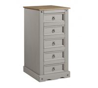 Mercers Furniture Corona Grey Wax 5 Drawer Narrow Chest Solid Pine With Mexican Styling