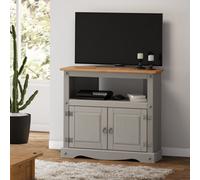 Mercers Furniture Corona Grey Wax Corner Tv Unit 2 Door 1 Shelf Cabinet Stand Solid Pine With Mexican Styling
