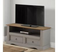 Mercers Furniture Corona Grey Wax Flat Screen Tv Unit 2 Drawer Wide Cabinet Solid Pine With Mexican Styling