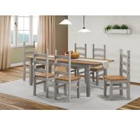 Mercers Furniture Corona Grey Wax Large Extending Dining Table & 6 Chairs Solid Pine With Mexican Styling