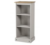 Mercers Furniture Corona Grey Wax Low Narrow Bookcase Cd Open Storage Solid Pine With Mexican Styling
