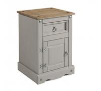 Mercers Furniture Corona Grey Wax Medium Pot Cupboard Bedside 1 Door 1 Drawer Cabinet Table Chest Solid Pine With Mexican Styling