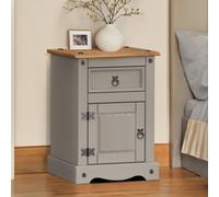 Mercers Furniture Corona Grey Wax Medium Pot Cupboard Bedside 1 Door 1 Drawer Cabinet Table Solid Wood Pine Wooden Mexican Styling