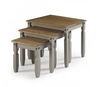 Mercers Furniture Corona Grey Wax Nest Of 3 Tables Side Occasional Stands Solid Pine With Mexican Styling