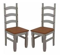 Mercers Furniture Corona Grey Wax Pair Of Dining Chairs Slat Back Solid Wood Pine Wooden X2 With Mexican Styling