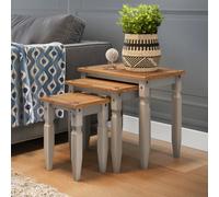 Mercers Furniture Corona Grey Wax Piccolo Nest Of 3 Tables Side Occasional Stands Solid Pine With Mexican Styling