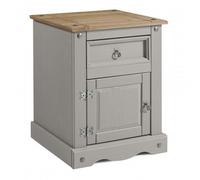 Mercers Furniture Corona Grey Wax Pot Cupboard Bedside Cabinet Large 1 Door 1 Drawer Unit Table Solid Wood Pine Wooden