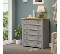 Mercers Furniture Corona Grey Wax Small 5 Drawer Chest Of Drawers Solid Pine With Mexican Styling