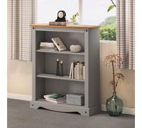 Corona Grey Wax Small Bookcase Solid Wood Mexican Pine Wooden Low Narrow Shelving Display Shelves Painted Shabby Chic 100cm High 82cm Wide 29cm Deep