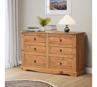 Mercers Furniture Corona Low 3+3 Wide Chest Of 6 Drawers Sideboard Solid Pine With Mexican Styling