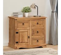 Corona Small 1 Door 4 Drawer Sideboard Cabinet Cupboard Solid Wood Pine Wooden - Antique Wax