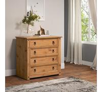 Corona Small 4 Drawer Chest of Drawers Solid Wood Pine Wooden Bedroom - Antique Wax
