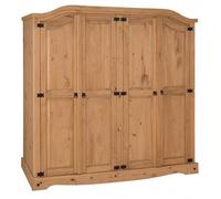 Mercers Furniture Corona Solid Wood Pine 4 Door Arch Top Wardrobe Wooden Rustic Mexican Styling