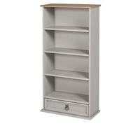 Mercers Furniture Corona Solid Wood Pine Grey Painted Wax 1 Drawer DVD Rack Bookcase Slim Small Wooden Storage For Hallway Living Room Lounge Kitchen Bedroom Side Unit 103cm High 52cm Wide 18cm Deep
