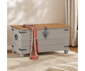 Mercers Furniture Corona Solid Wood Pine Grey Painted Wax Blanket Box Wooden Toy Ottoman Storage Chest Trunk Mexican Style 46cm High 92cm Wide 45cm Deep