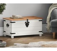 Mercers Furniture Corona Solid Wood Pine White Painted Wax Blanket Box Toy Ottoman Storage Chest Trunk Shabby Chic Mexican Style 46cm High 92cm Wide 45cm Deep