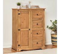 Mercers Furniture Corona Tallboy 1 Door 4 Drawer Wardrobe Small Solid Wood Pine Wooden With Mexican Styling