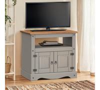 Mercers Furniture Corona Tv Unit Grey Straight 2 Door 1 Open Shelf Cabinet Small Television Stand Solid Wood Mexican Pine Wooden