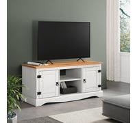 Mercers Furniture Corona White 2 Door Media Tv Stand 1 Shelf Entertainment Unit Cabinet Solid Wood Pine Wooden Mexican Styling