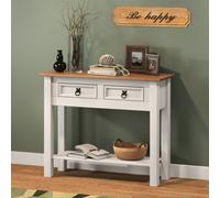 Mercers Furniture Corona White 2 Drawer Console Table 1 Shelf Hallway Side Unit Solid Pine With Mexican Styling