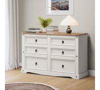 Mercers Furniture Corona White Low 3+3 Wide 6 Drawer Chest Sideboard Solid Wood Pine Wooden With Mexican Styling