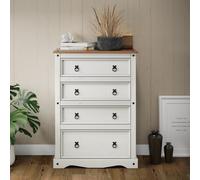 Mercers Furniture Corona White Compact 4 Drawer Chest Solid Pine With Mexican Styling