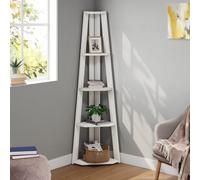Mercers Furniture Corona White Corner Ladder Bookcase Open Leaning Shelving Display Unit Solid Wood Mexican Pine Wooden