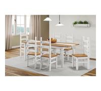 Mercers Furniture Corona White Large Extending Table & 6 Chairs Set Solid Wood Mexican Pine Wooden Kitchen