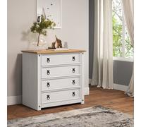 Mercers Furniture Corona White Small 4 Drawer Chest Of Drawers Solid Wood Pine Wooden Bedroom With Mexican Styling