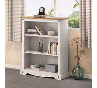 Mercers Furniture Corona White Small Low 3 Shelf Bookcase Solid Wood Pine Wooden Open Display Shelving With Mexican Styling