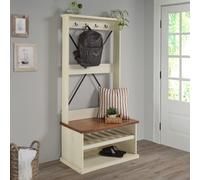 Mercers Furniture Cottage White/Cream Painted Pine Hall Tree Coat Rack - Wooden with Storage Shelf - 171H x 80W x 44D cm