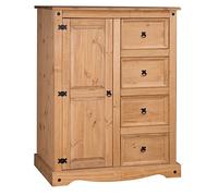Mercers Furniture Trade Corona Tallboy Wardrobe Solid Wood Pine Wooden Low Short Bedroom Storage Robe Deep Drawers Hanging Rail Mexican Style 145cm High 110cm Wide 46cm Deep